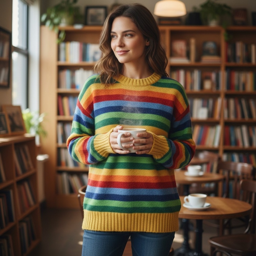 Deans of Scotland Vintage Rainbow Stripe Shetland Wool Sweater Size S Crew Neck